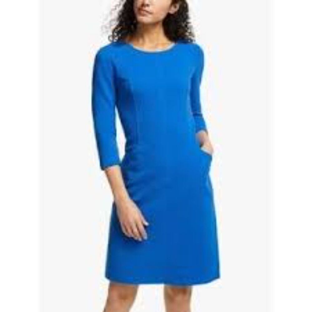 Boden Ellen Ottoman Shift Dress Ribbed Knee Length Business Modest Blue 8 P265 - Picture 2 of 9